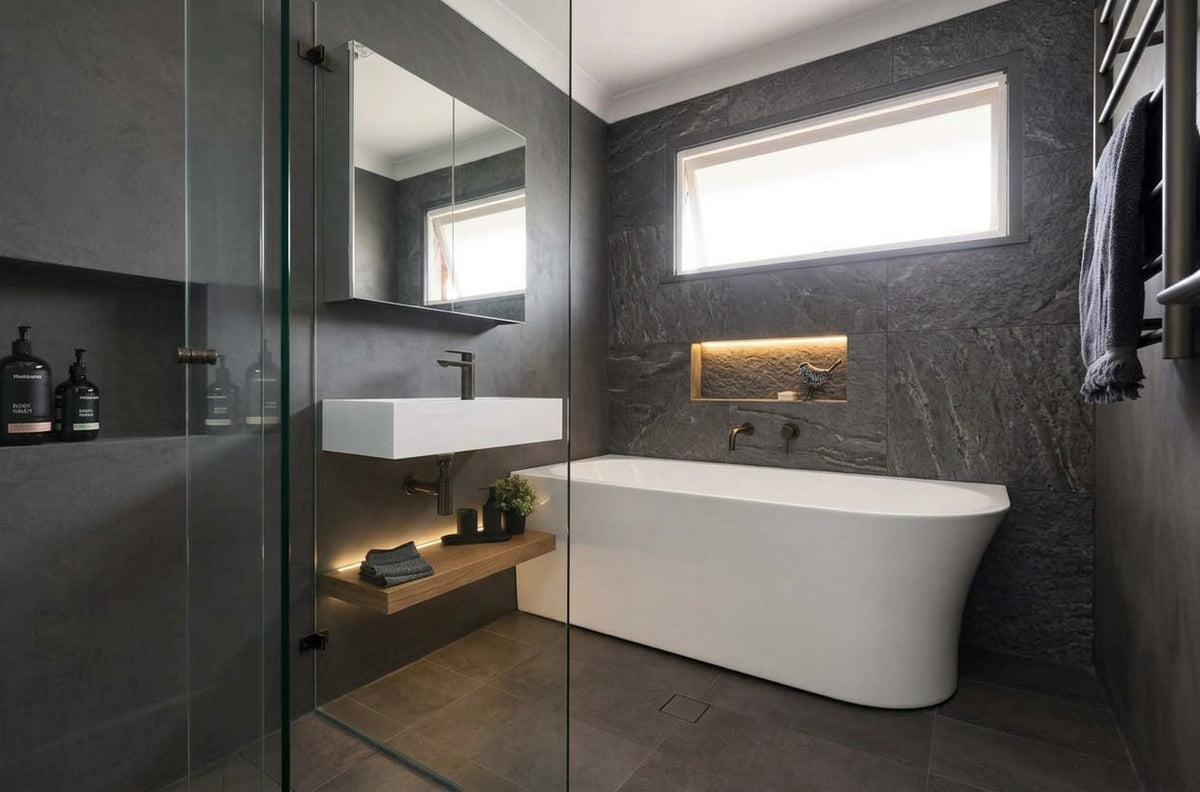 How to Style Gunmetal Tapware in a Dark Bathroom