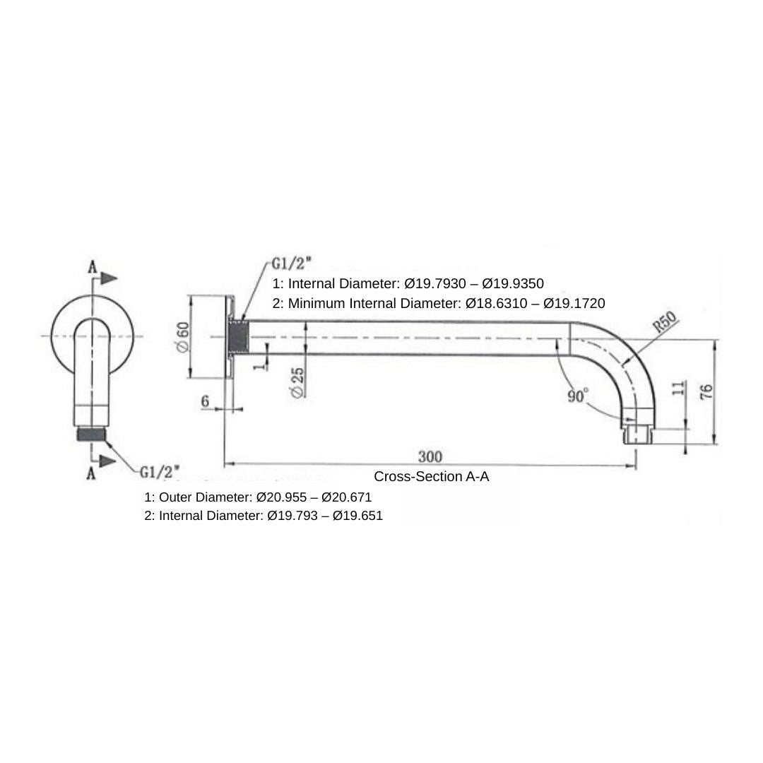 Round Wall Mounted Shower Arm