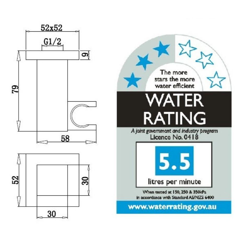 Square Handheld Shower Only – Chrome | WELS 3 Star