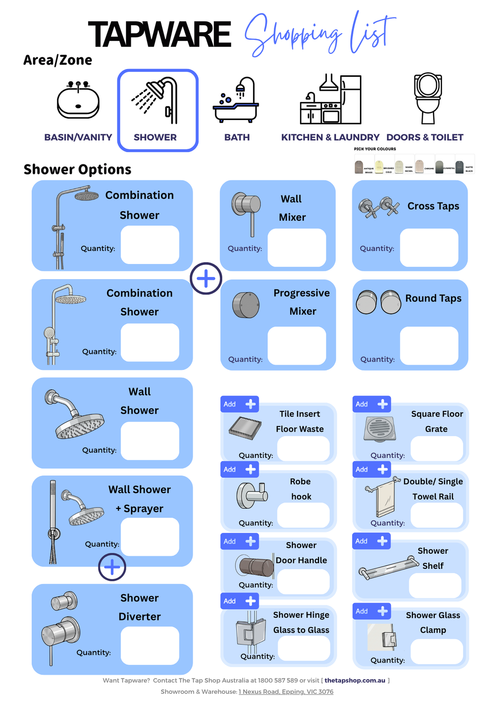 Tapware shopping list | Free download PDF