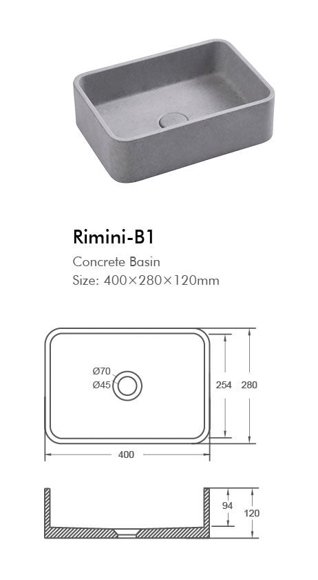 NAGA Rimini Concrete Basin 400 x 280 x 120 mm