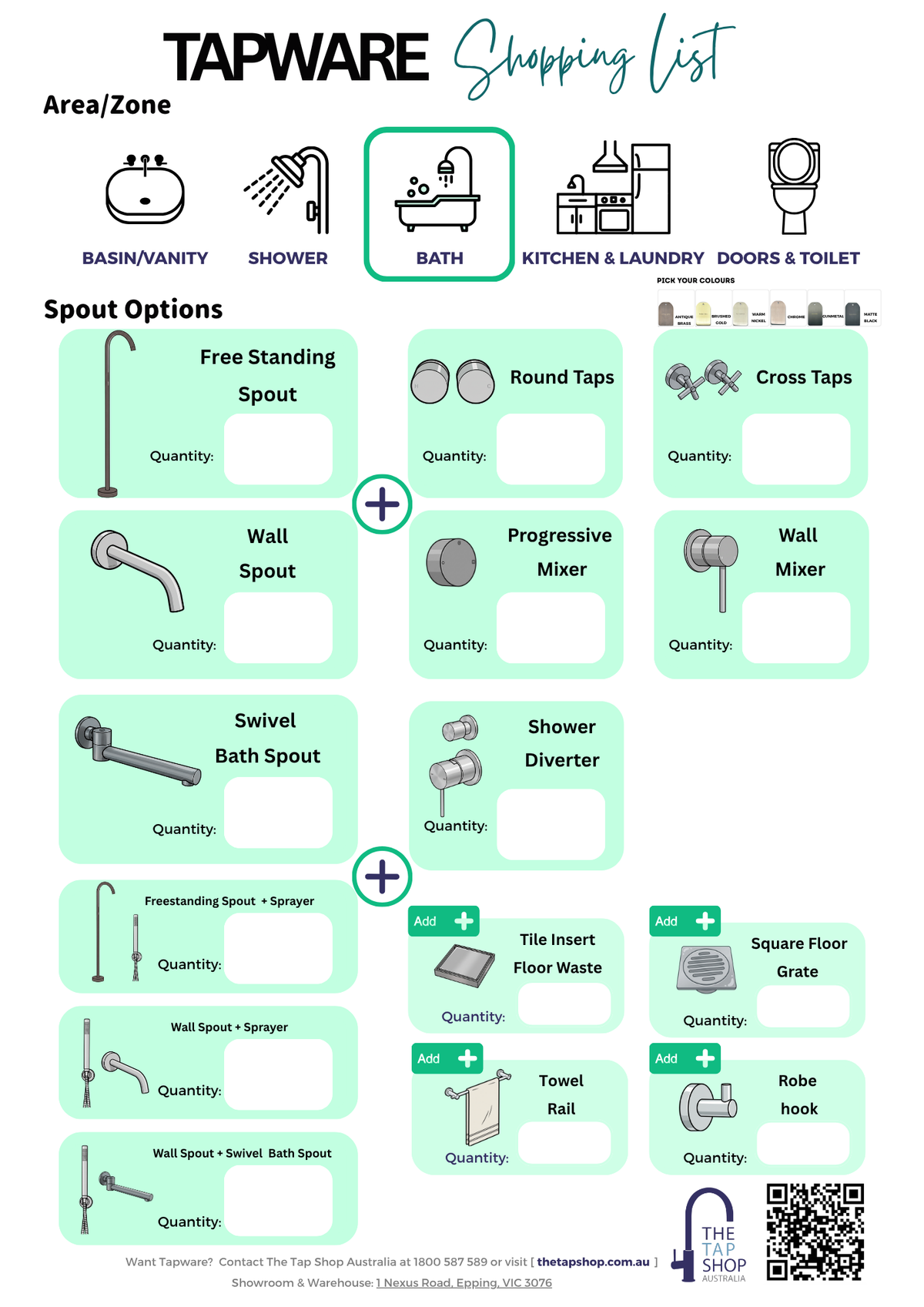 Tapware shopping list | Free download PDF
