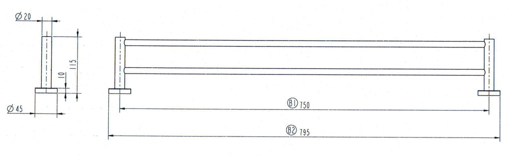 Round Double Towel Rail 600mm / 750mm