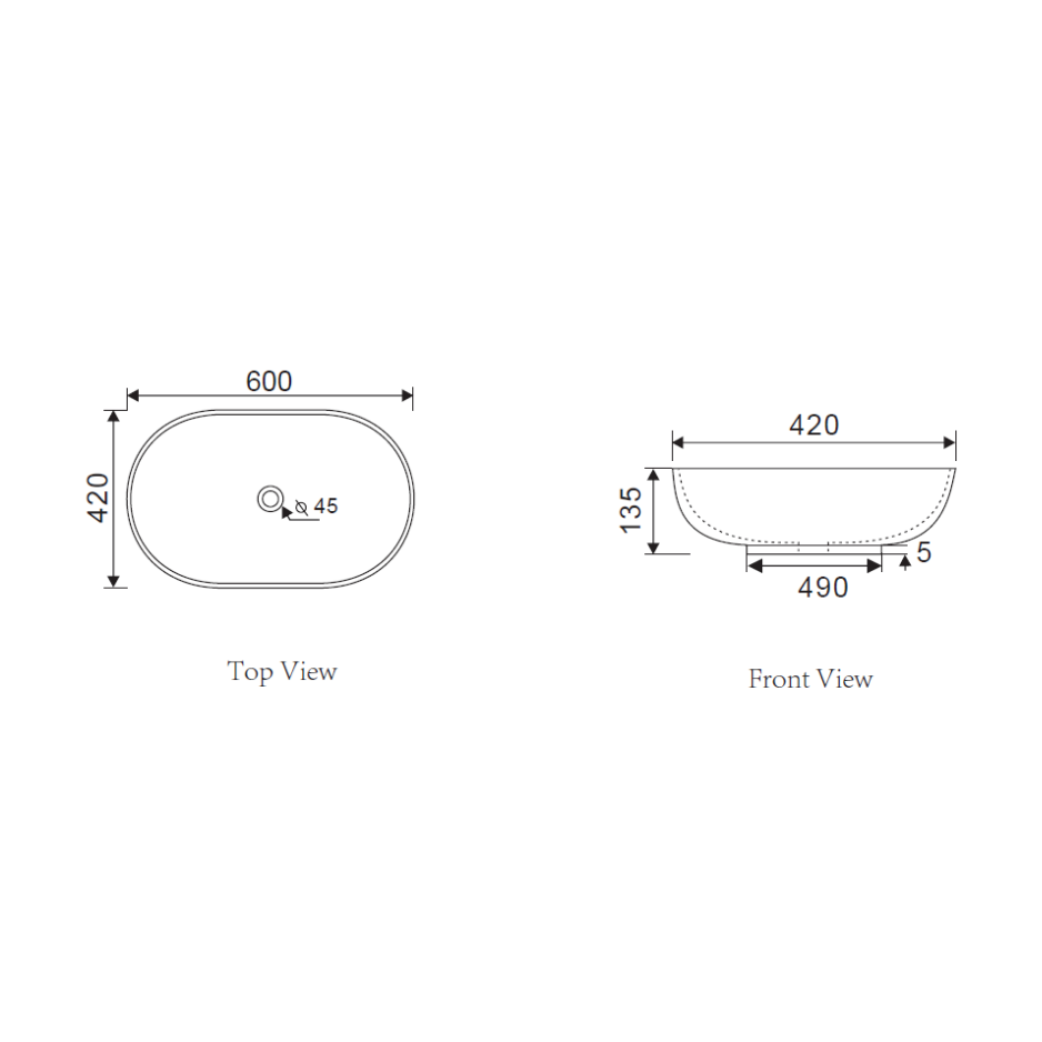 Above Counter Basin 600 x 420 x 120mm