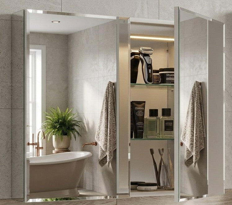 Gloss White B/E Shaving Mirror Cabinet 600 / 750 / 900 / 1200