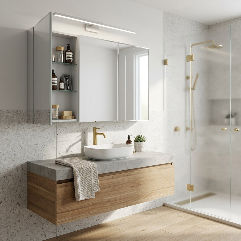 Gloss White P/E Shaving Mirror Cabinet 600 / 750 / 900 / 1200