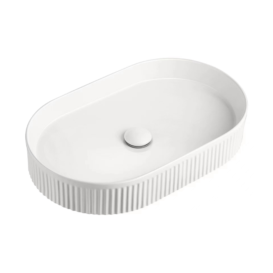 Above Counter Fluted Oval Basin Matte White