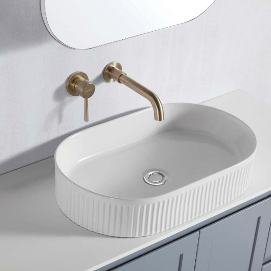 Above Counter Fluted Oval Basin Matte White