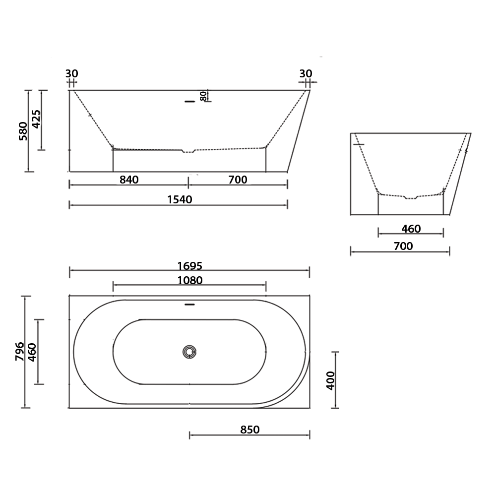 Axis Right Bathtub 1500 mm / 1700 mm