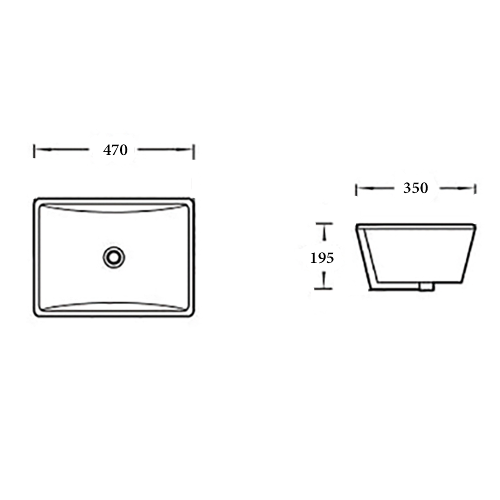 Under Counter Rectangle Basin 470x350x195mm | Gloss White