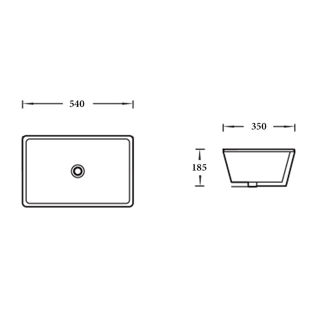 Under Counter Rectangle Basin 540x350x185mm | Gloss White