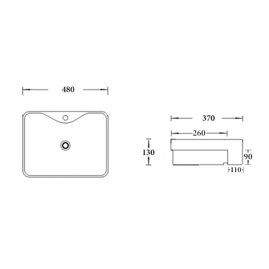 Semi Recessed Basin 480x370x130mm | Gloss White