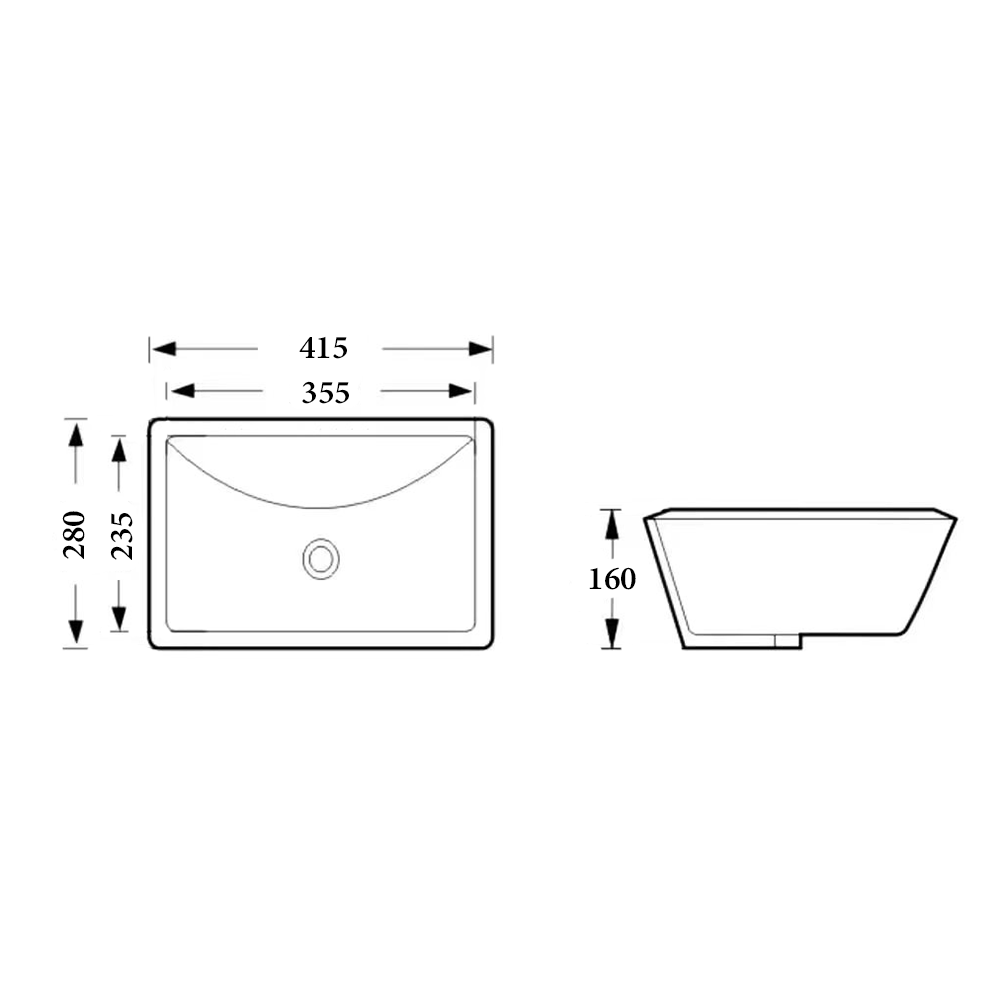 Under Counter Rectangle Basin 415x280x160mm | Gloss White