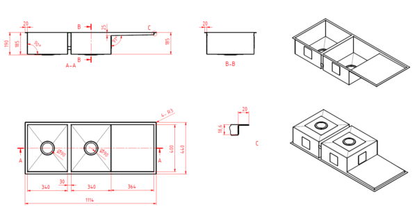 U/Counter Sink 1074*400*190