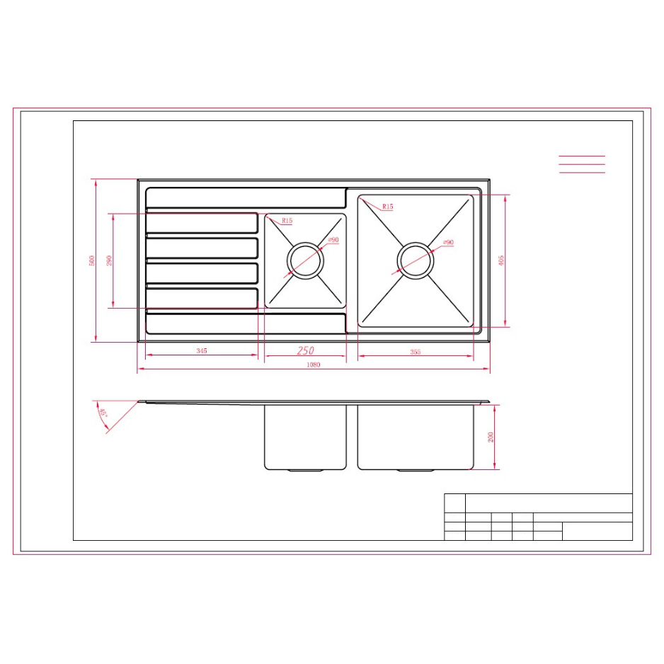 Double Bowl Sink 1080×500×200mm LHB/RHB/NTH | Stainless Steel