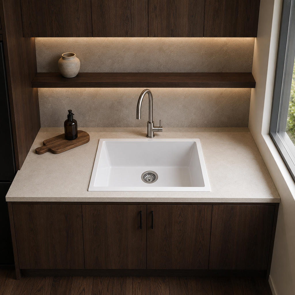 Single Bowl Kitchen Sink in Matt White