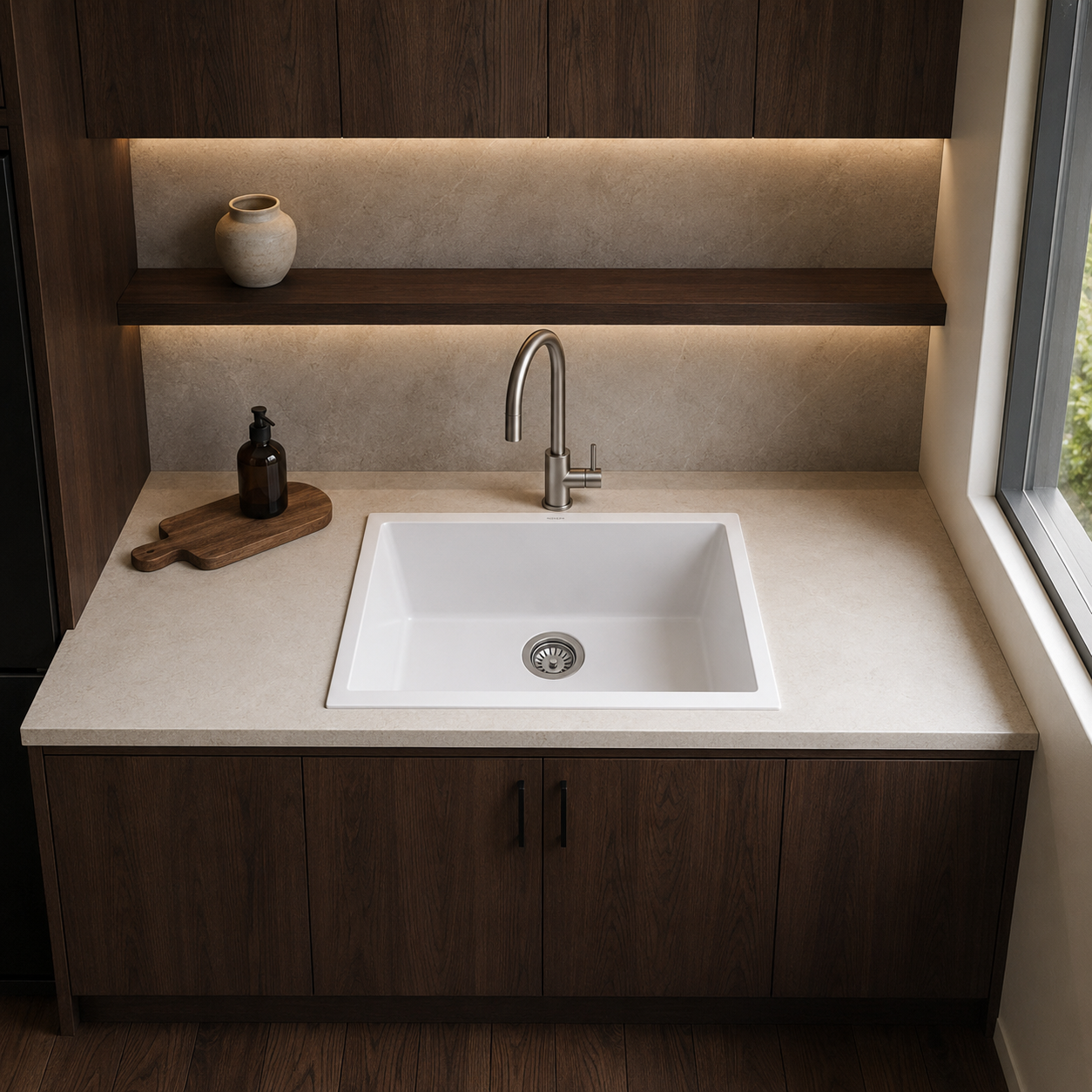 Single Bowl Kitchen Sink in Matt White