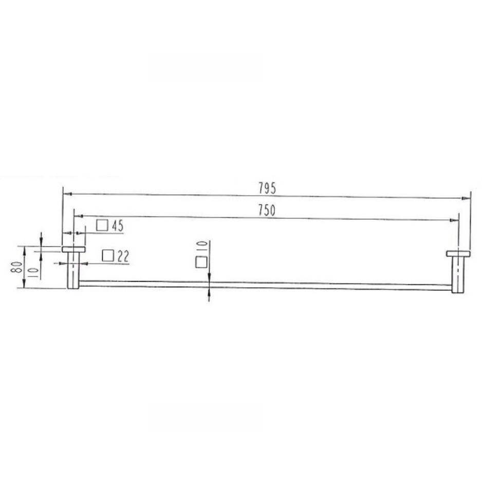 Square Single Towel Rail 600mm / 750mm / 900mm