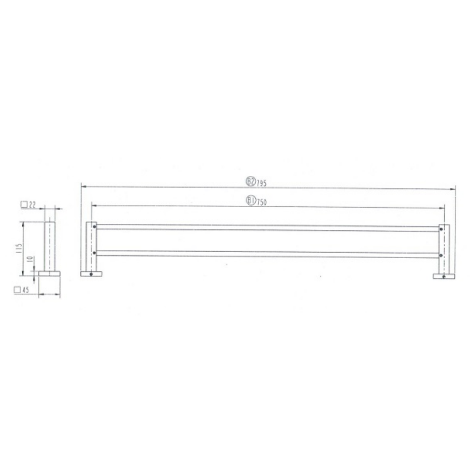 Square Double Towel Rail 600mm / 750mm