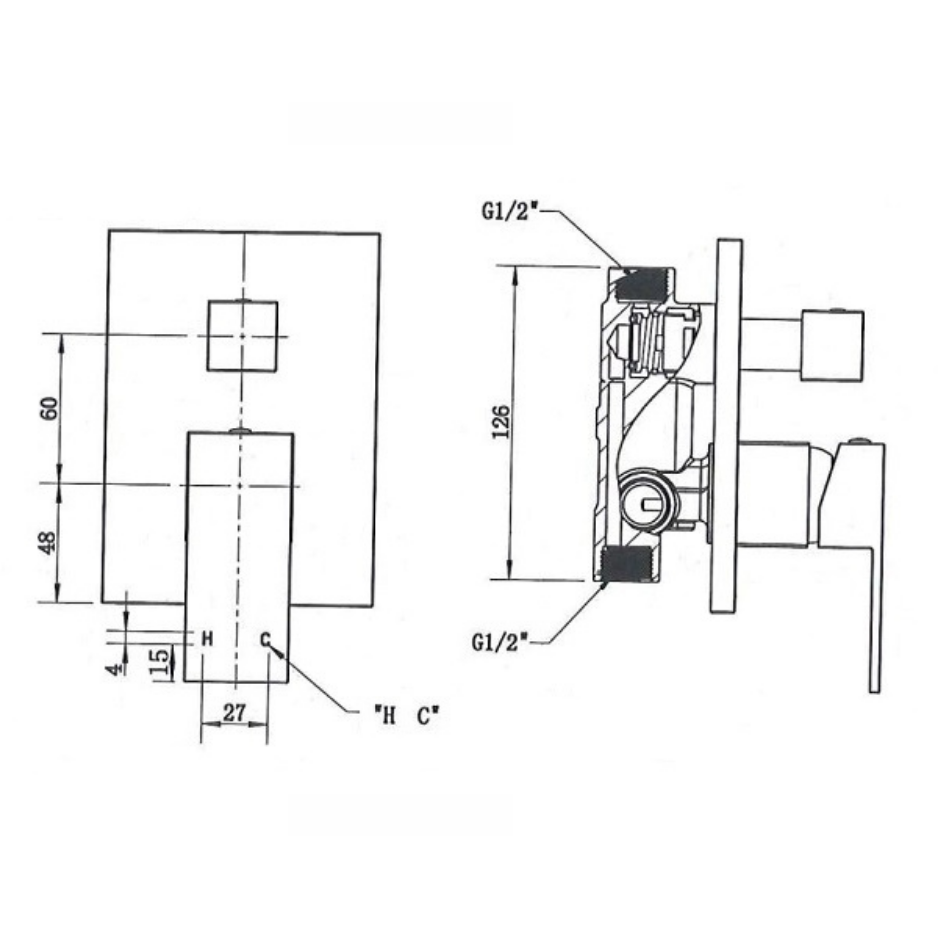 Square Wall Mixer with Diverter