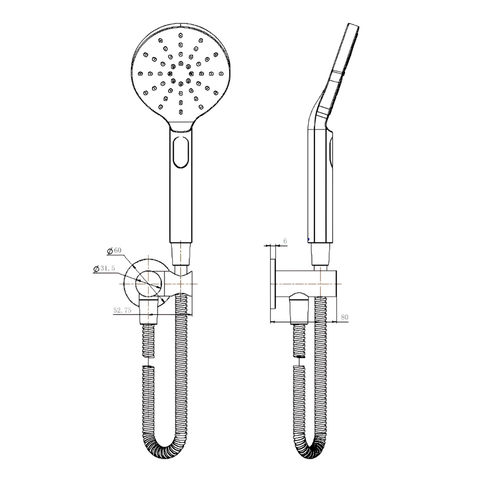 Matte Black Handheld Shower Head with Bracket | WELS 3 Star