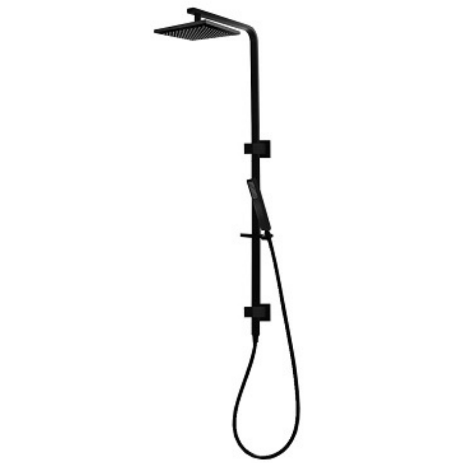 Matte Black Square Twin Shower Rail Set with 200mm Overhead Rain Shower