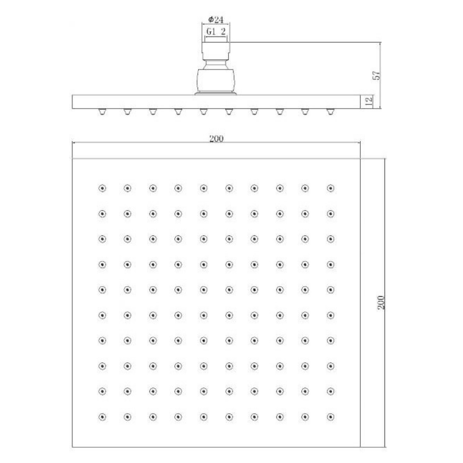 Matte Black Square Shower Head – 200mm | WELS 3 Star