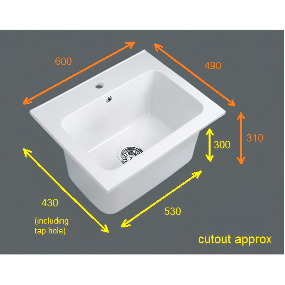Ceramic Laundry Top 600×490×310mm | Gloss White Ceramic