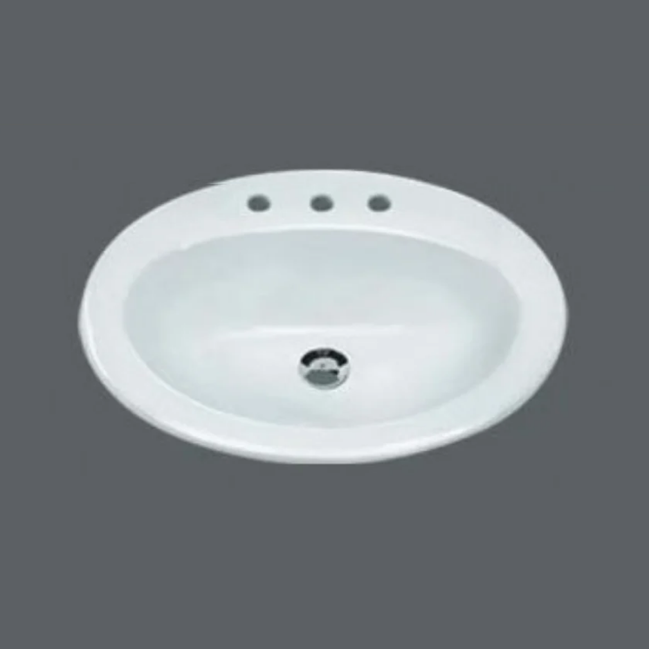 Drop-In Basin – 550×450×195mm – 3 Tap Holes | Gloss White Ceramic