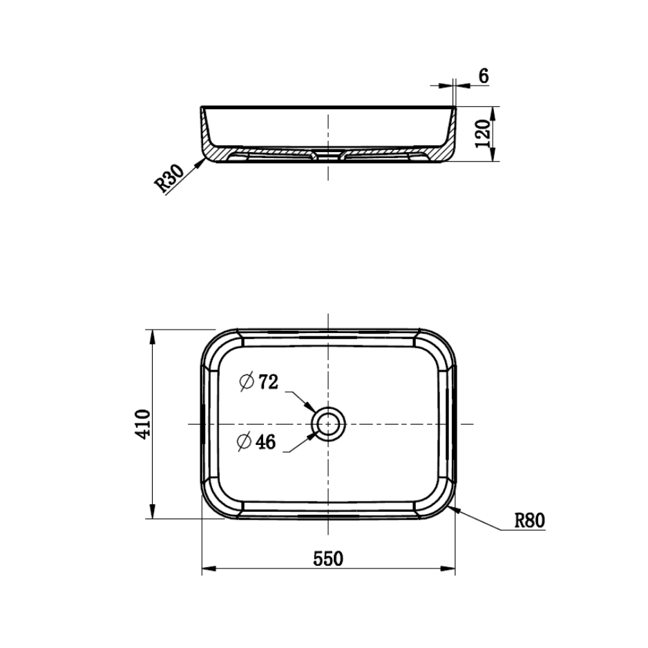 Above Counter Basin 550 x 410 x 120mm