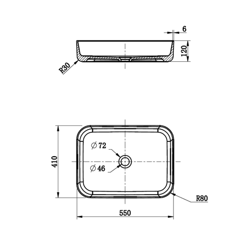 Above Counter Basin 550 x 410 x 120mm