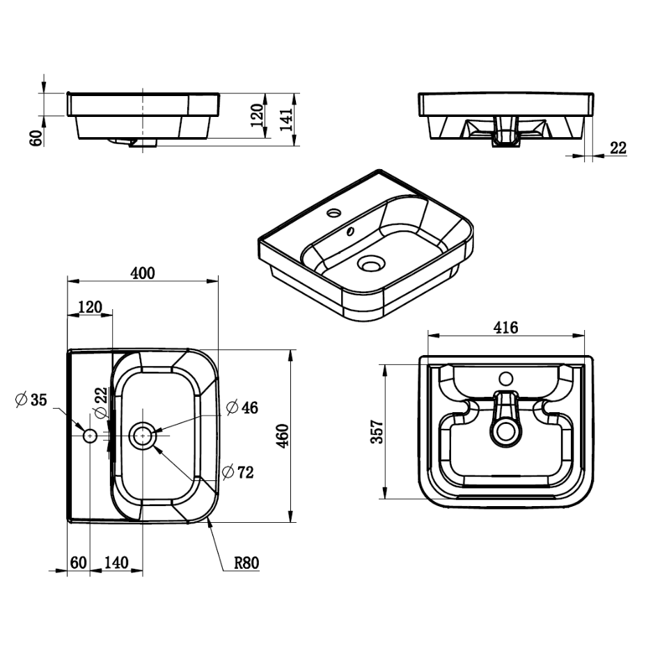 Semi-Insert Basin 460*400*140