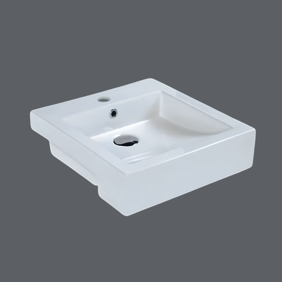 Semi Recessed Basin 420x470x150mm | Gloss White Ceramic