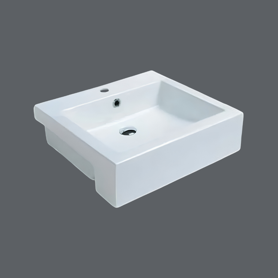 Semi Recessed Basin 500x480x140mm | Gloss White Ceramic