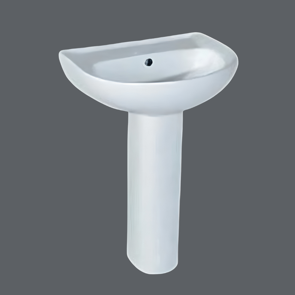 Ceramic Pedestal Basin – 570×475×855mm | Gloss White Ceramic