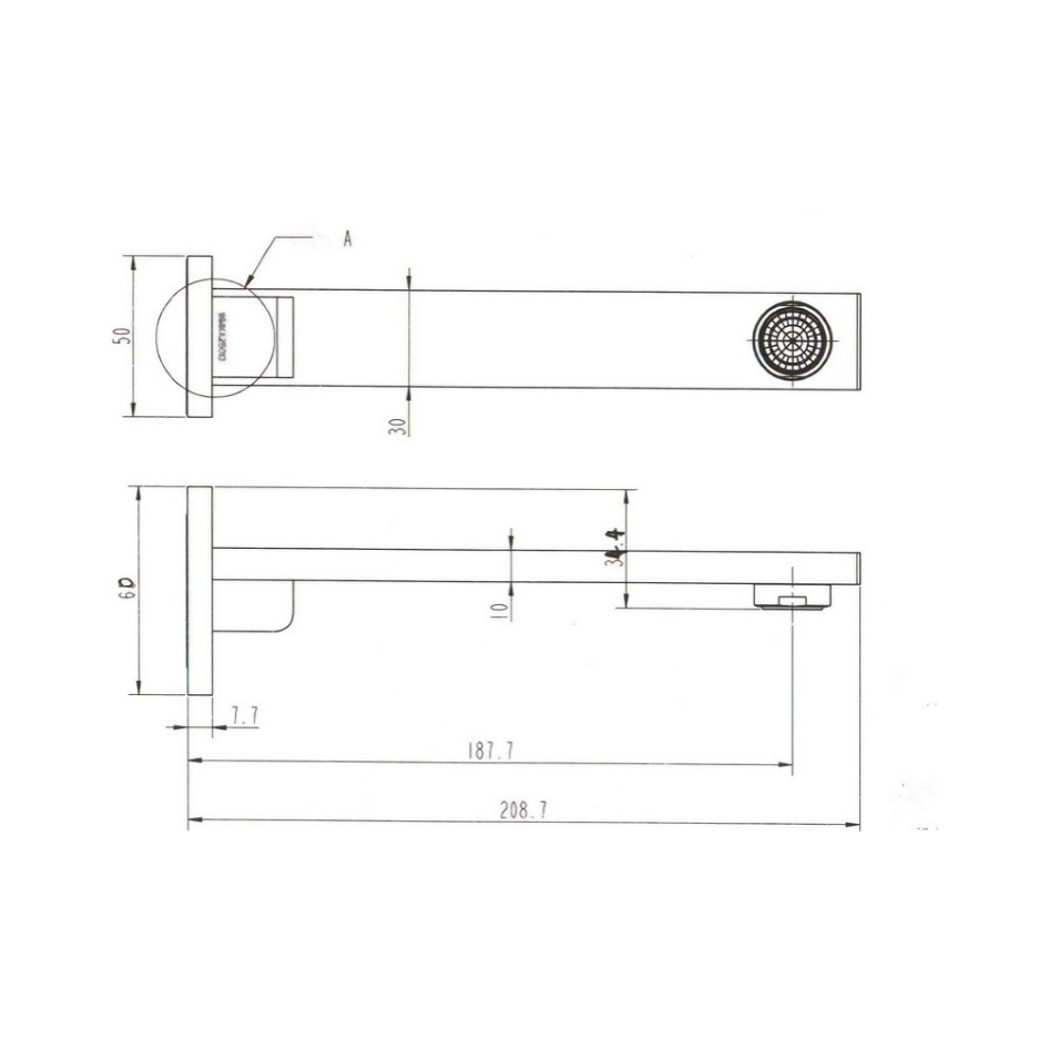 Chrome Rectangular Bath Spout 188mm