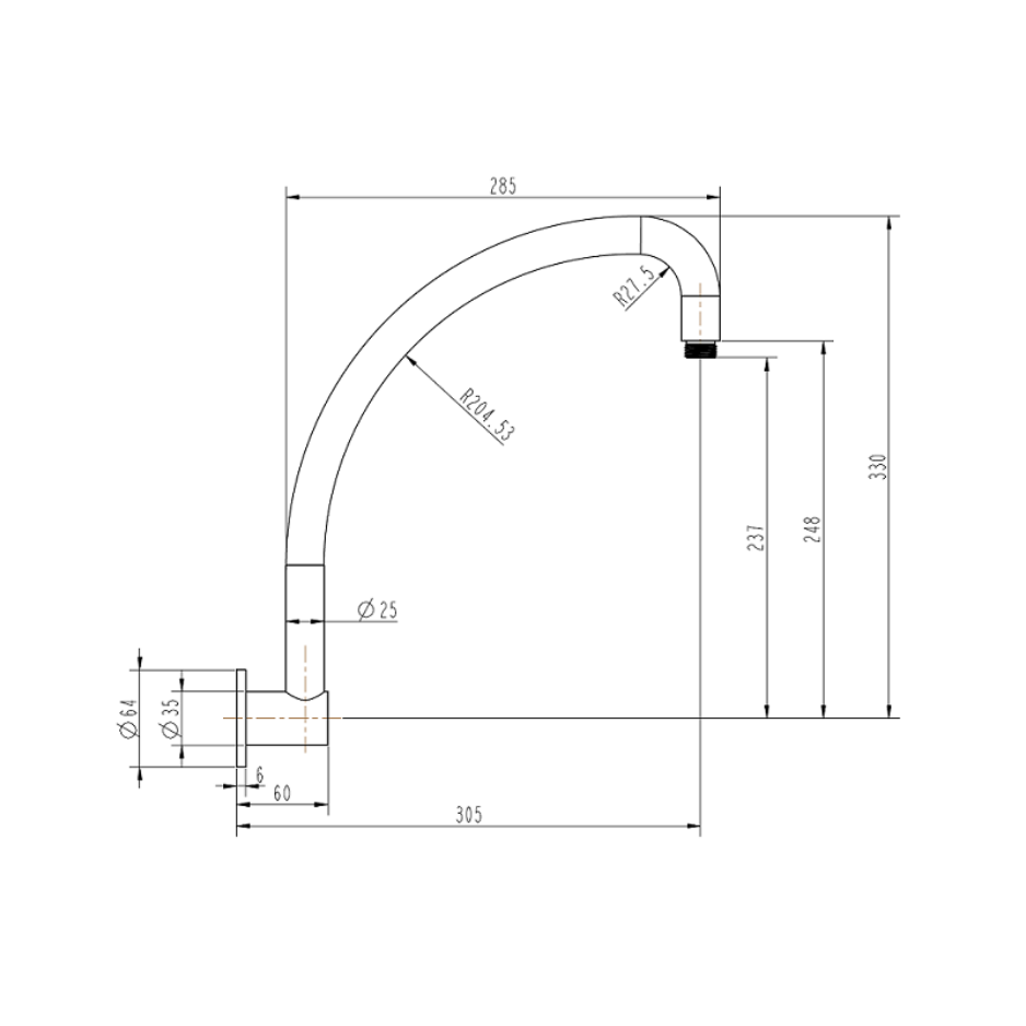 Chrome Round Wall Mounted Shower Arm 305mm x 237mm