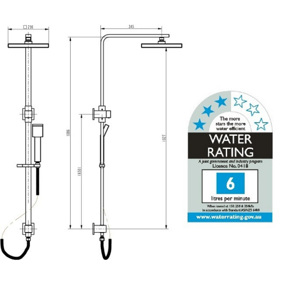 Square Twin Shower Rail Set with 200mm Overhead Rain Shower
