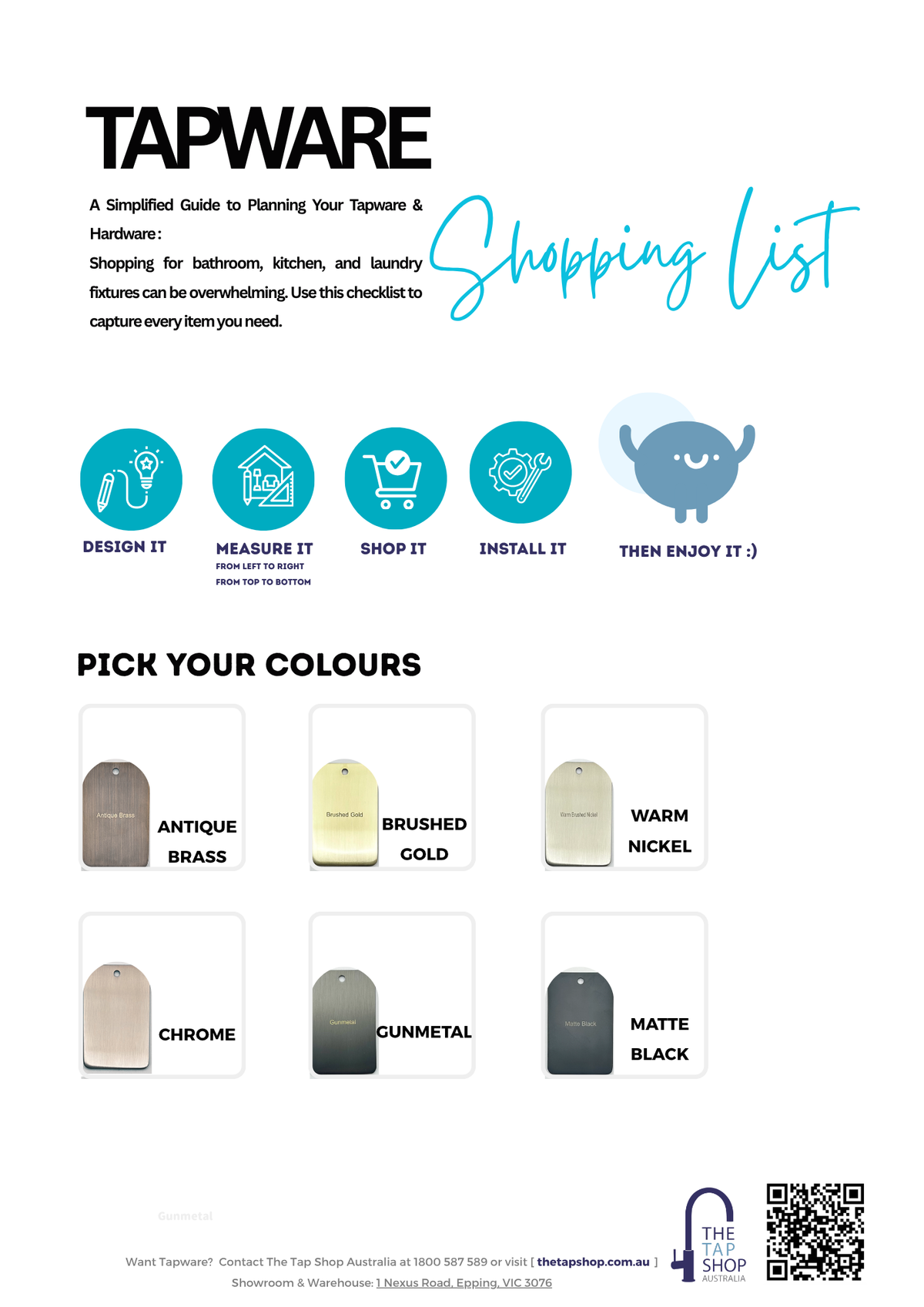Tapware shopping list | Free download PDF