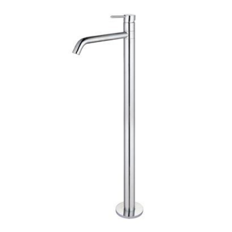 Chrome Round Floor Mixer with a Swivel Spout (Curved Spout)