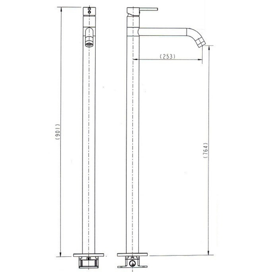 Chrome Round Floor Mixer with a Swivel Spout (Curved Spout)