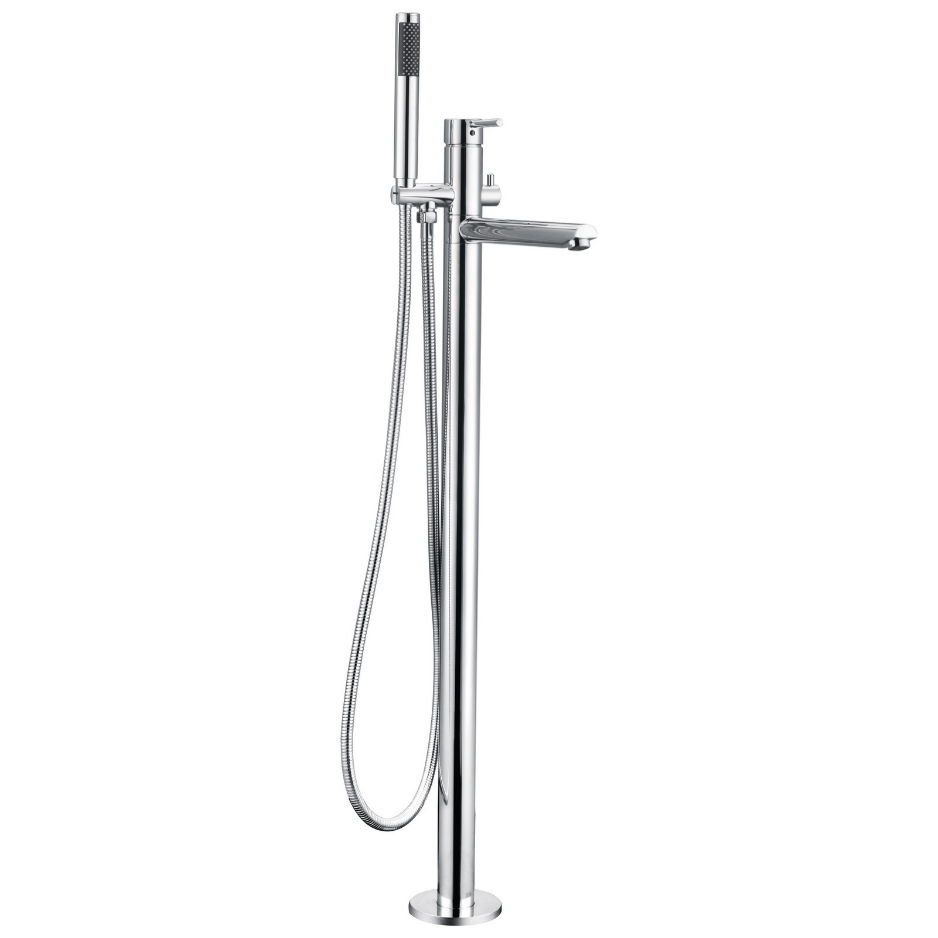 Chrome Round Floor Mixer Set with a Swivel Spout