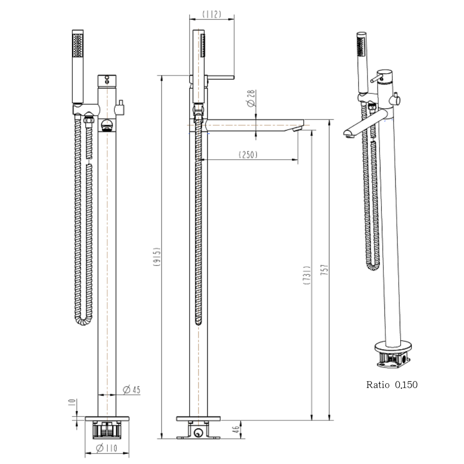 Chrome Round Floor Mixer Set with a Swivel Spout