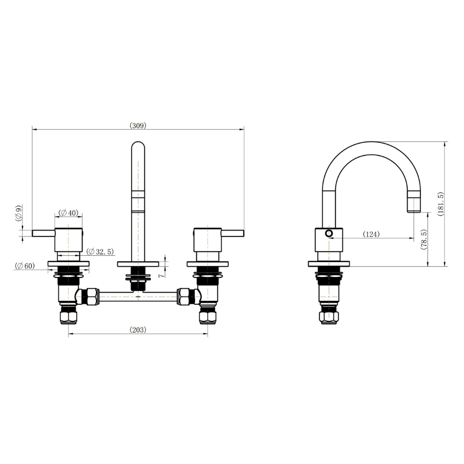 Round Gooseneck Basin Tap Set – Chrome, 3-Piece | WELS 5 Star