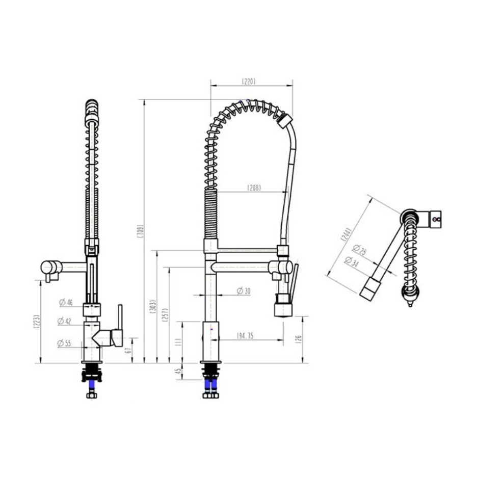 Tall Vege Spray Mixer (Pull Down Mixer with a Swivel Spout) A - 35mm Cartridge