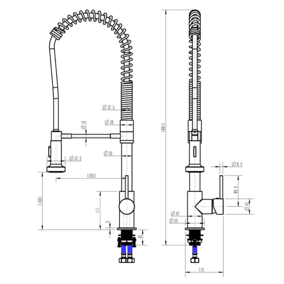 Tall Vege Spray Mixer (Pull Down Mixer)  - 35mm Cartridge