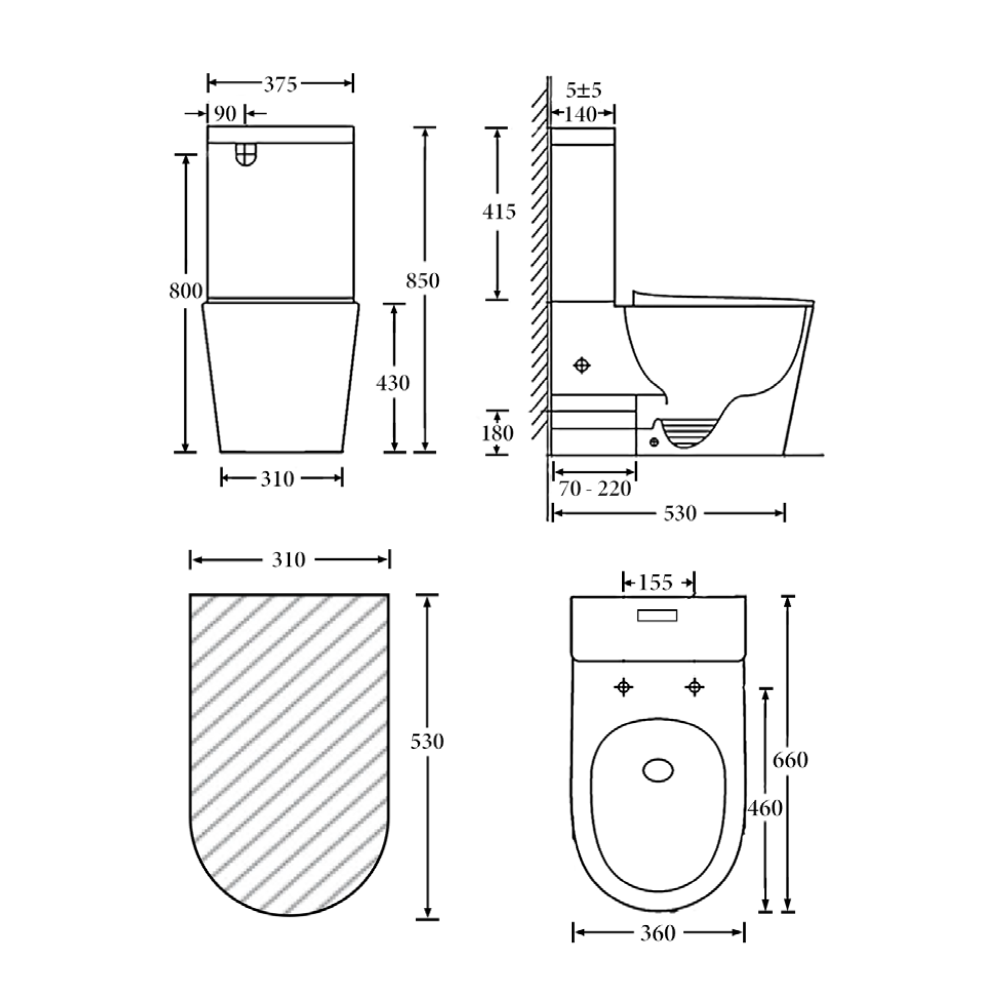 Vera -Matt Black Back to wall Toilet Suite